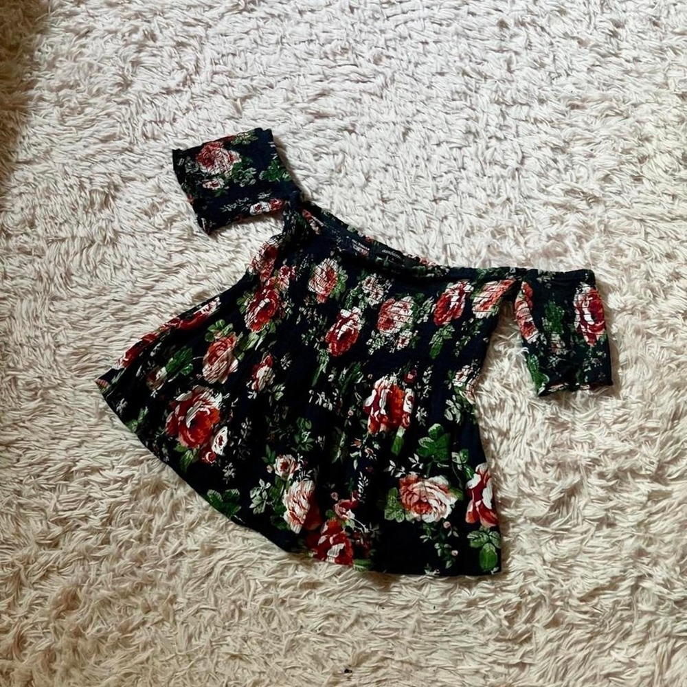 Milkmaid Peasant Floral Smocked‎ Cottage Core Crop Top Womens S Fairy Romantic